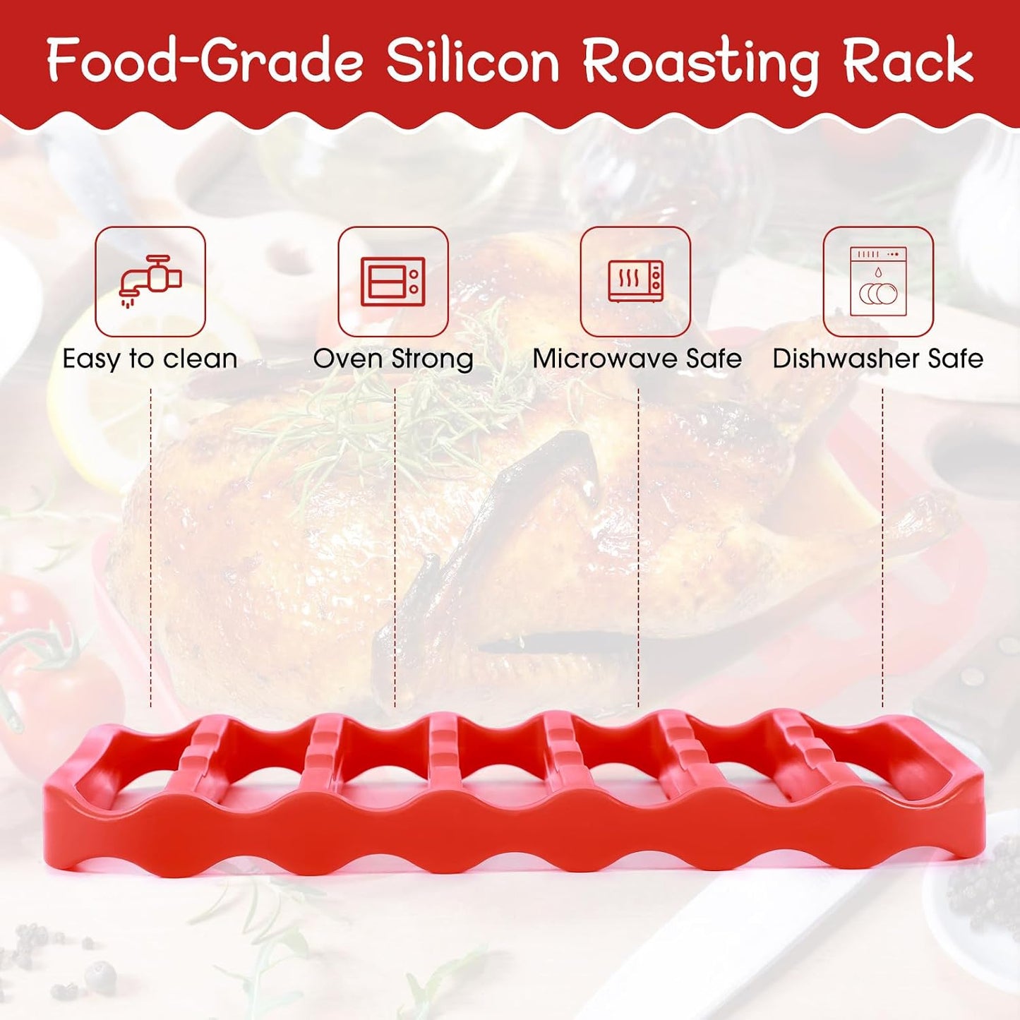 4 Pzas Parrilla Silicón 9x6pulg Antiadherente Rojo para Horno