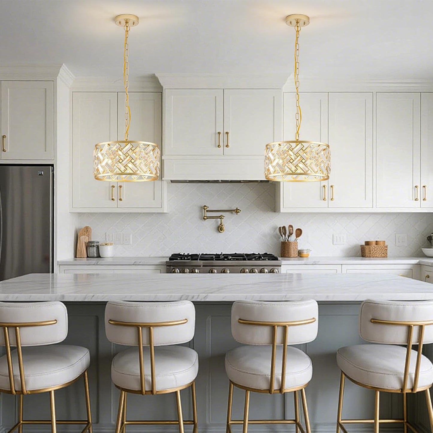 Candelabro cristal dorado 3 luces para comedor cocina