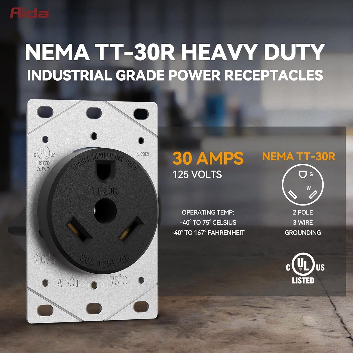 Receptáculo RV NEMA TT-30R 30A 125V UL acero inox