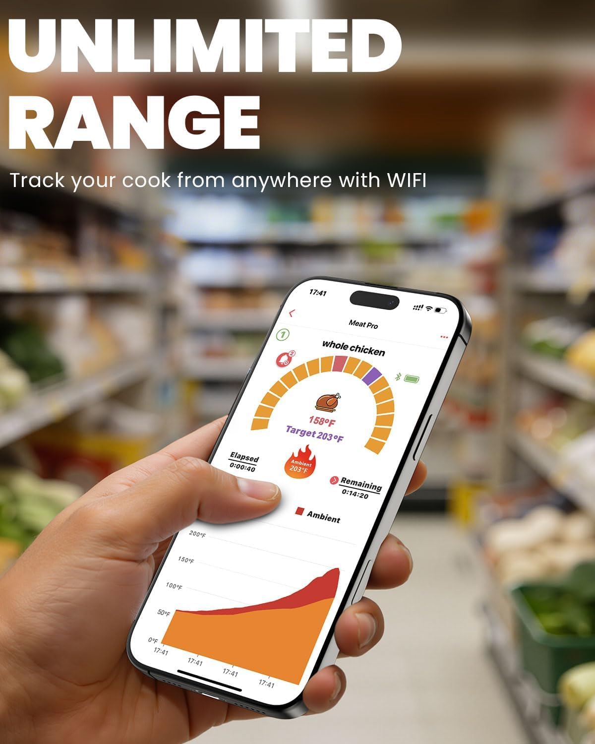 Termómetro inalámbrico para carne con WiFi y 6 sensores de alta precisión