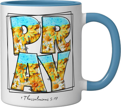 Taza Cerámica Versículo 1 Tesalonicenses 5:17 Azul/Blanco