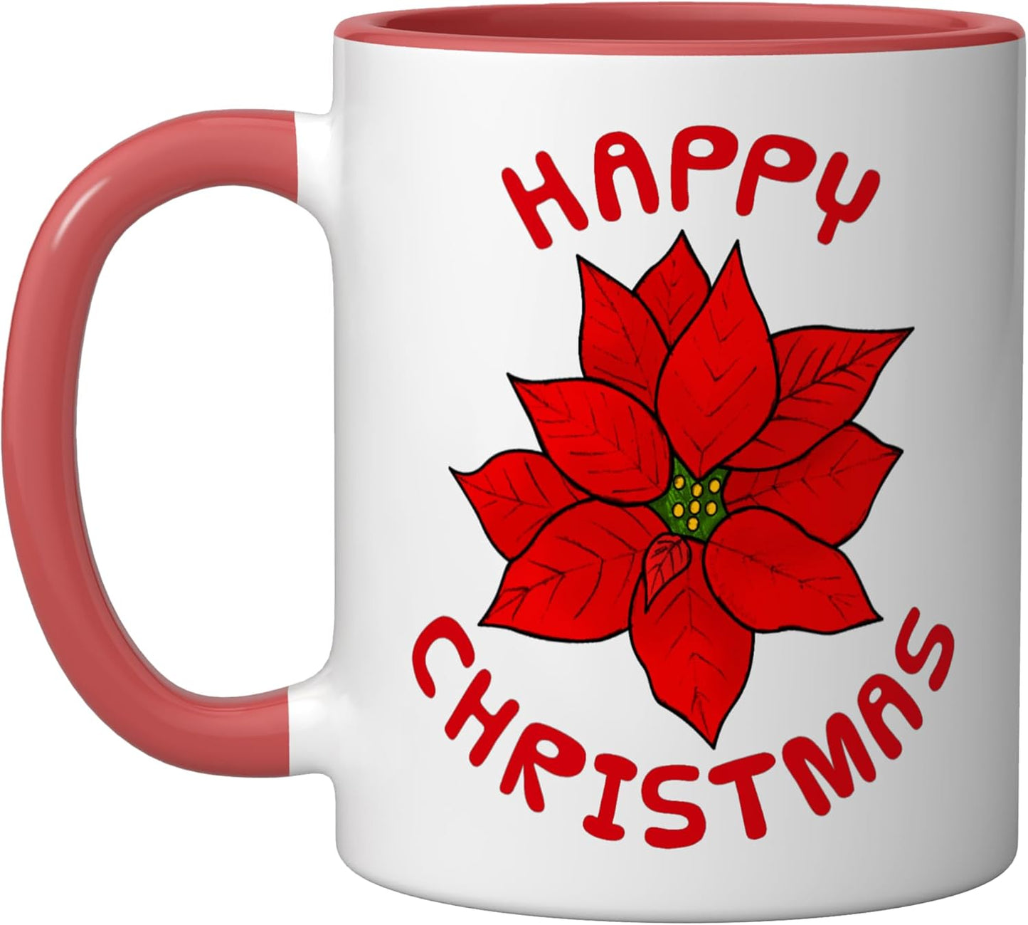 Taza Cerámica Navidad Flor Poinsettia Rojo/Blanco