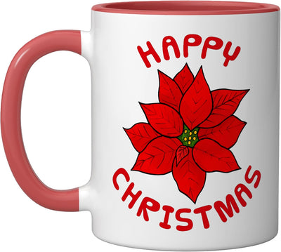 Taza Cerámica Navidad Flor Poinsettia Rojo/Blanco
