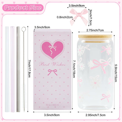 Taza cristal Coquette con lazo rosa tapas pajitas diseño femenino