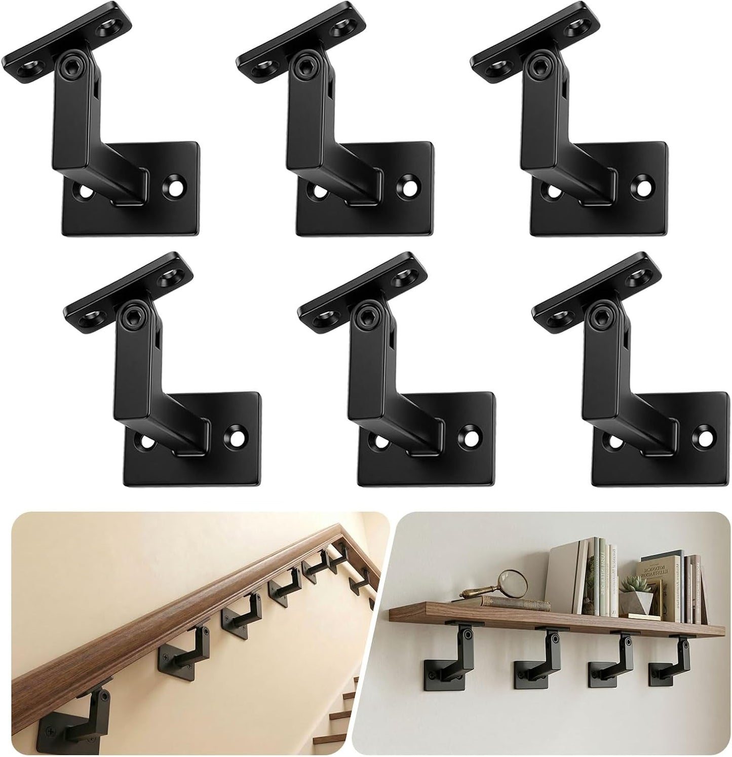 6 Soportes Barandilla Escalera Ajustables Negro Pared