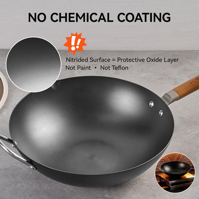 Espátula wok acero carbono 15.2pulg con gancho antideslizante