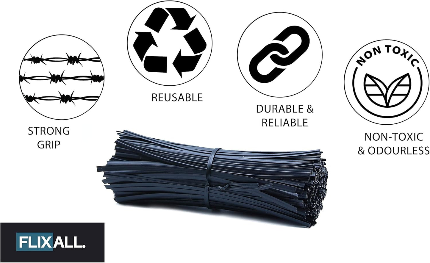 100 Lazos Torsión 5pulg Reutilizables Plástico Negro