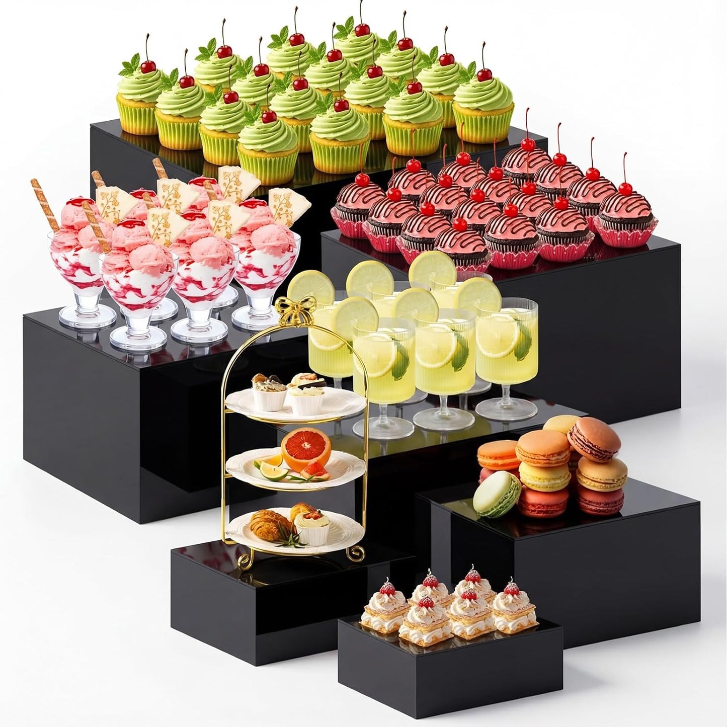 7 Pzas Elevadores Buffet 8-14pulg Caja Acrílico Catering