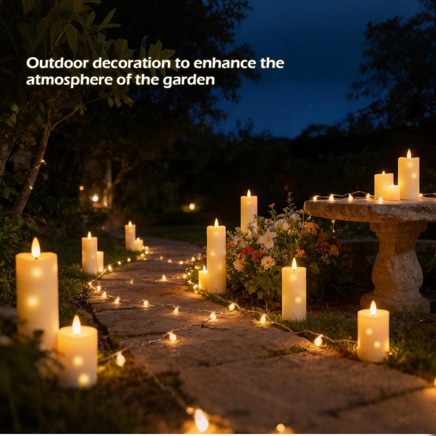 Velas LED parpadeantes con cuerda estrella exteriores