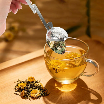 Cuchara infusora de té acero inoxidable con filtro malla fina mango largo