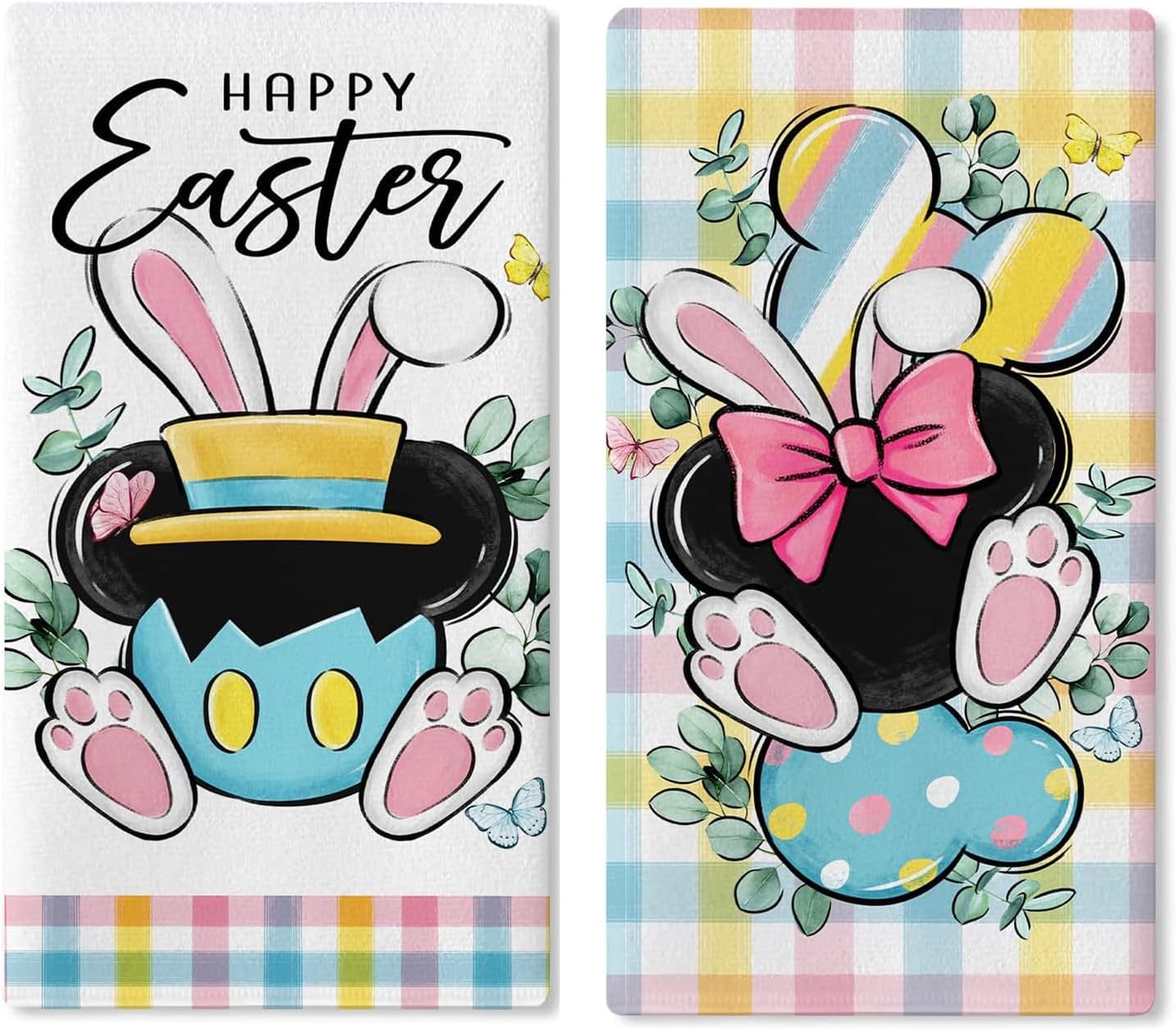 Juego de 2 paños de cocina Pascua 18x26 colores conejos primavera