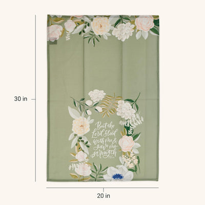 Toalla de té decorativa con texto inspirador para mujer Lord Stood with Me, 100% algodón verde floral