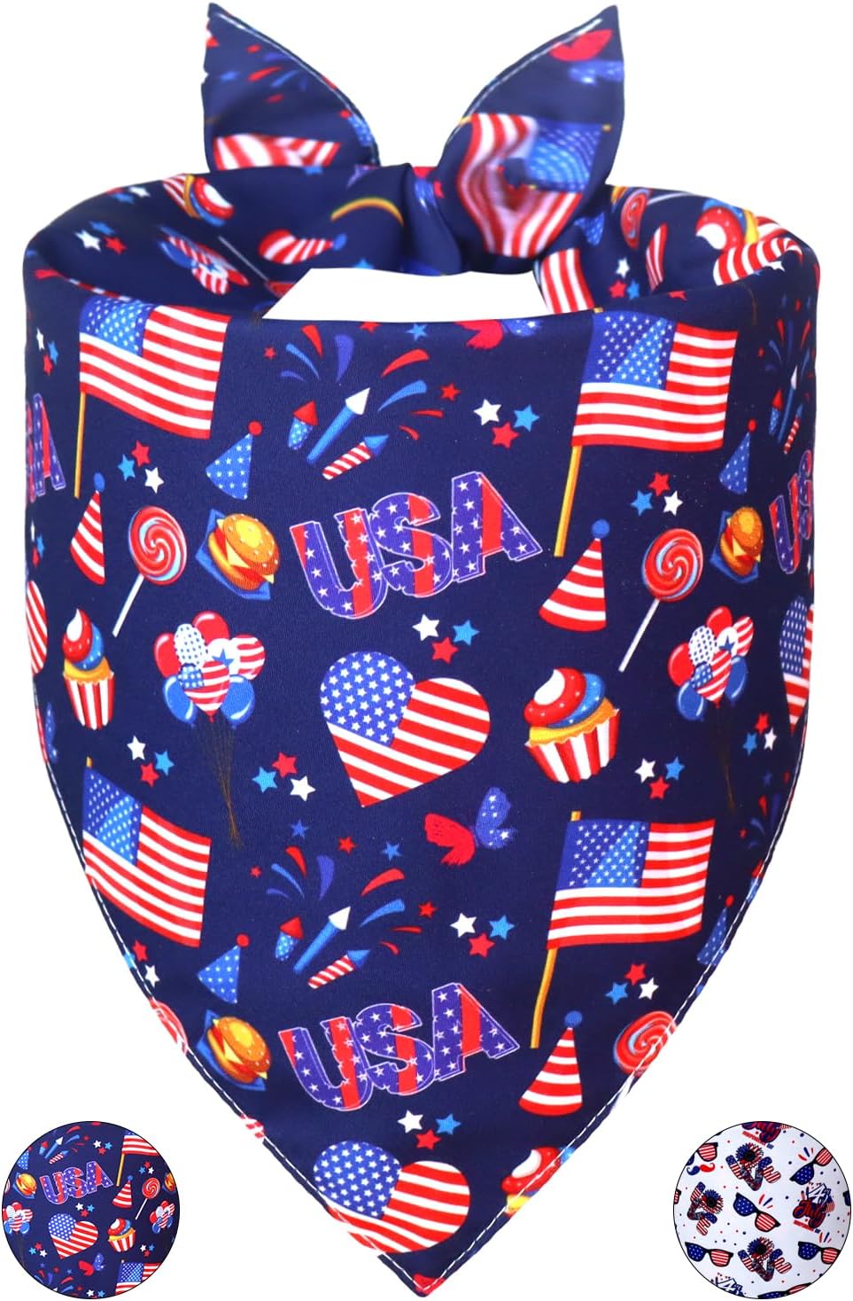 Bandana perro mediano grande 14-18 pulg rojo blanco azul