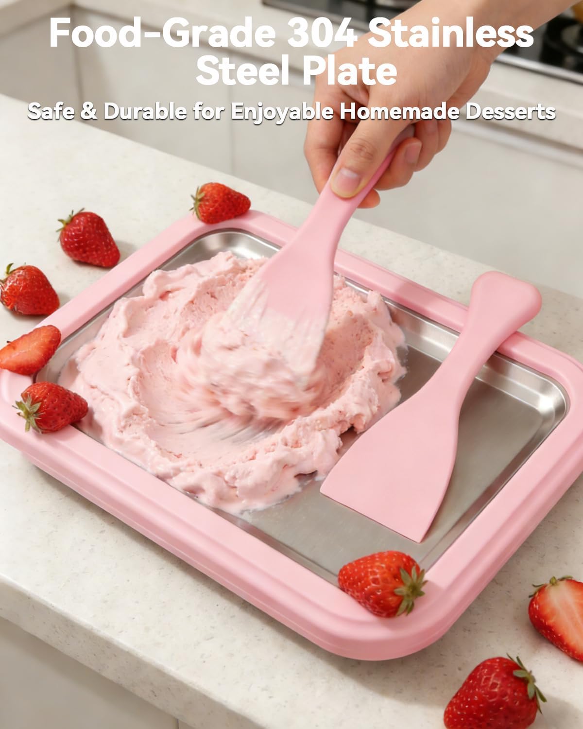 Máquina de helados enrollada manual acero inoxidable rosa