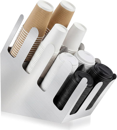 Dispensador de tazas y tapas de acero inoxidable con 8 compartimentos