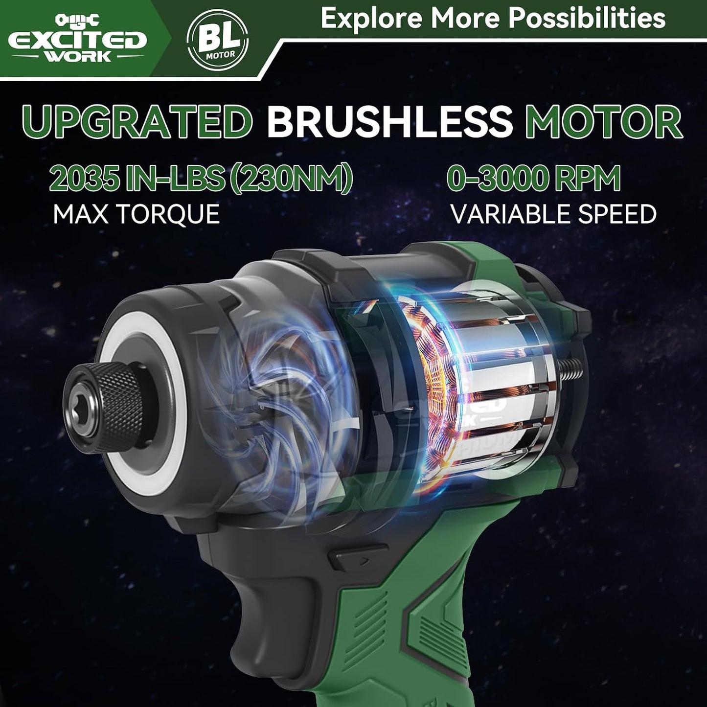 Destornillador impacto 21V 230Nm baterías duales 3Ah luz LED
