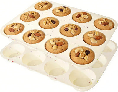 Moldes de silicona antiadherentes para magdalenas, 2 unidades, regular para 12 tazas, grado alimenticio, color blanco