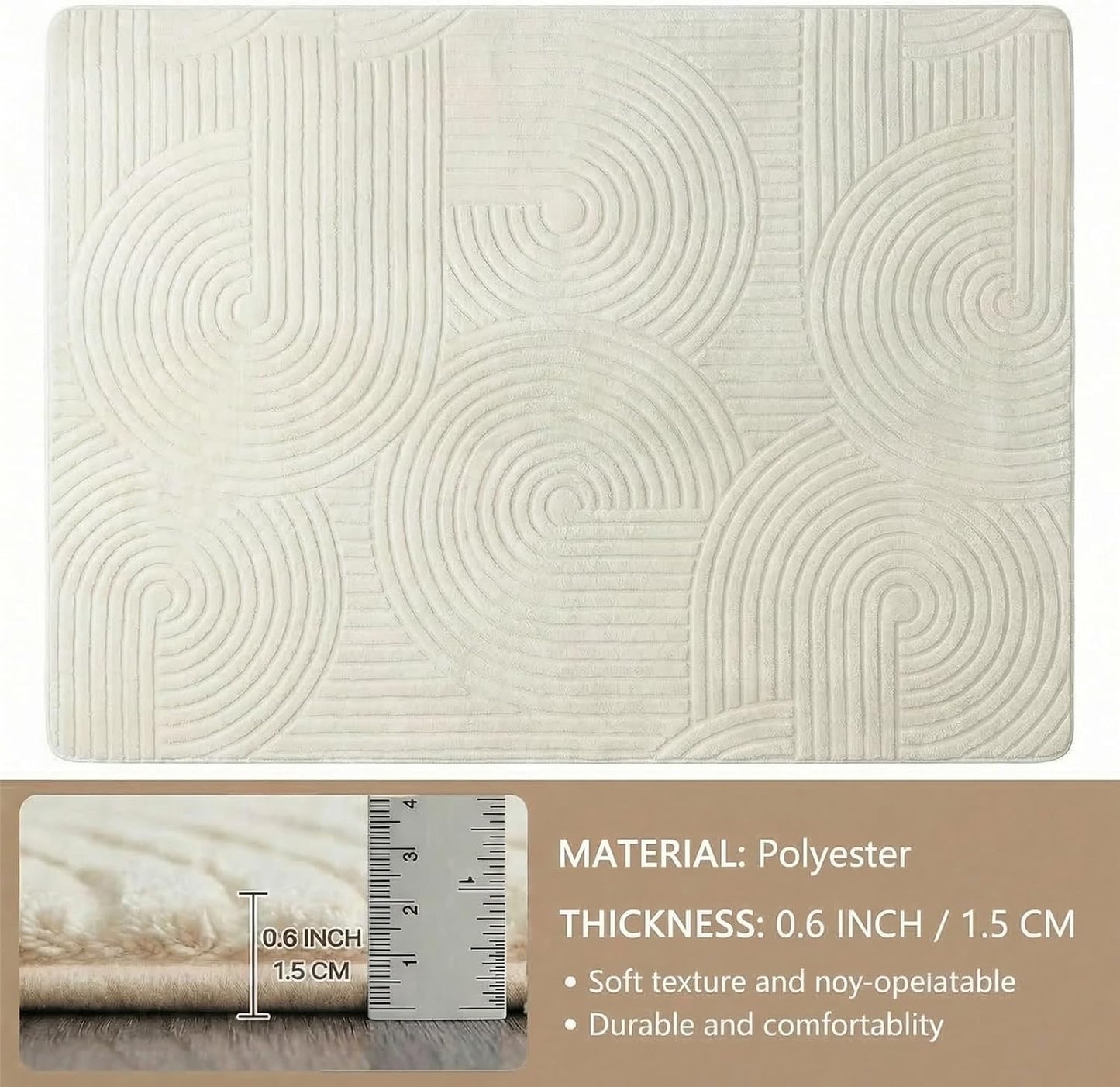 Alfombra Beige 8x10 Moderna Geométrica Antideslizante para Sala