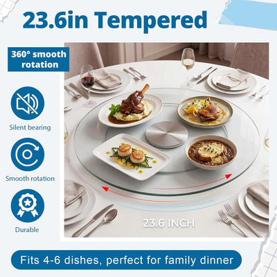 Bandeja giratoria vidrio templado redonda 23.6pulg doble capa