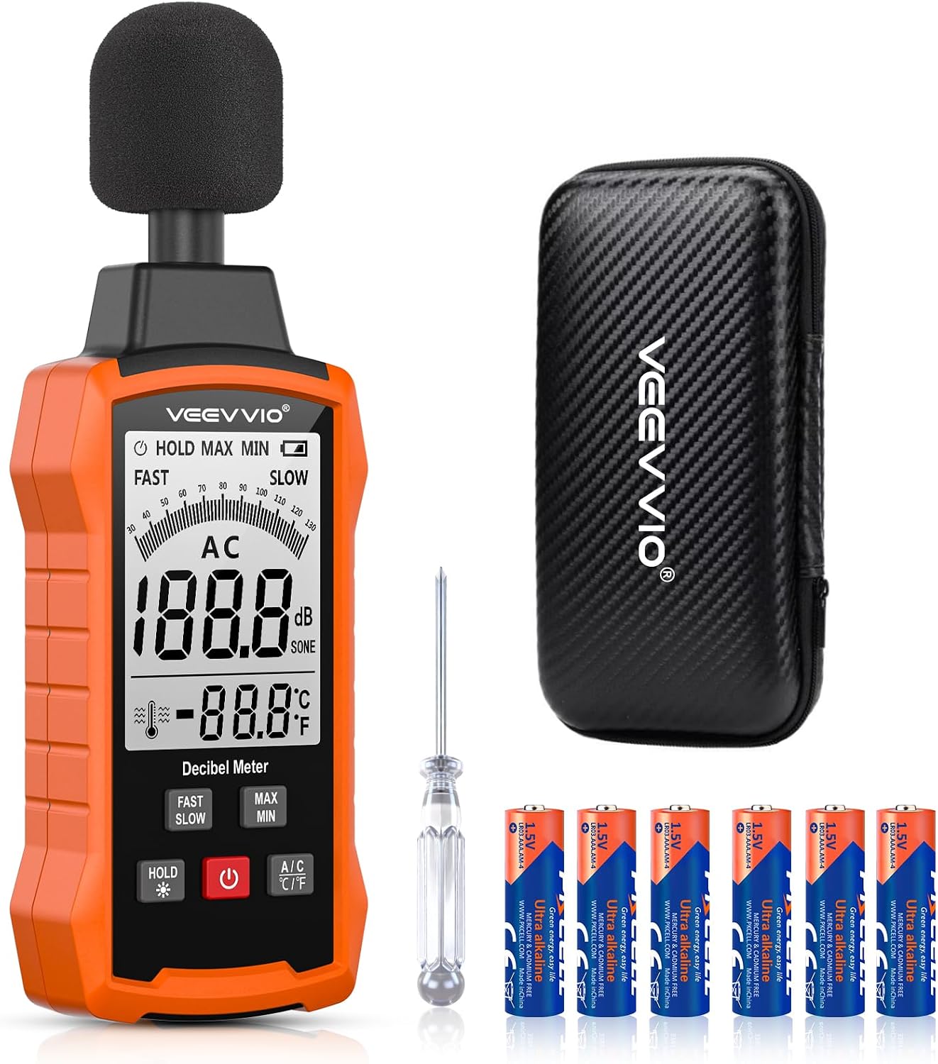 Medidor decibeles SPL portátil 30-130dB pantalla LCD