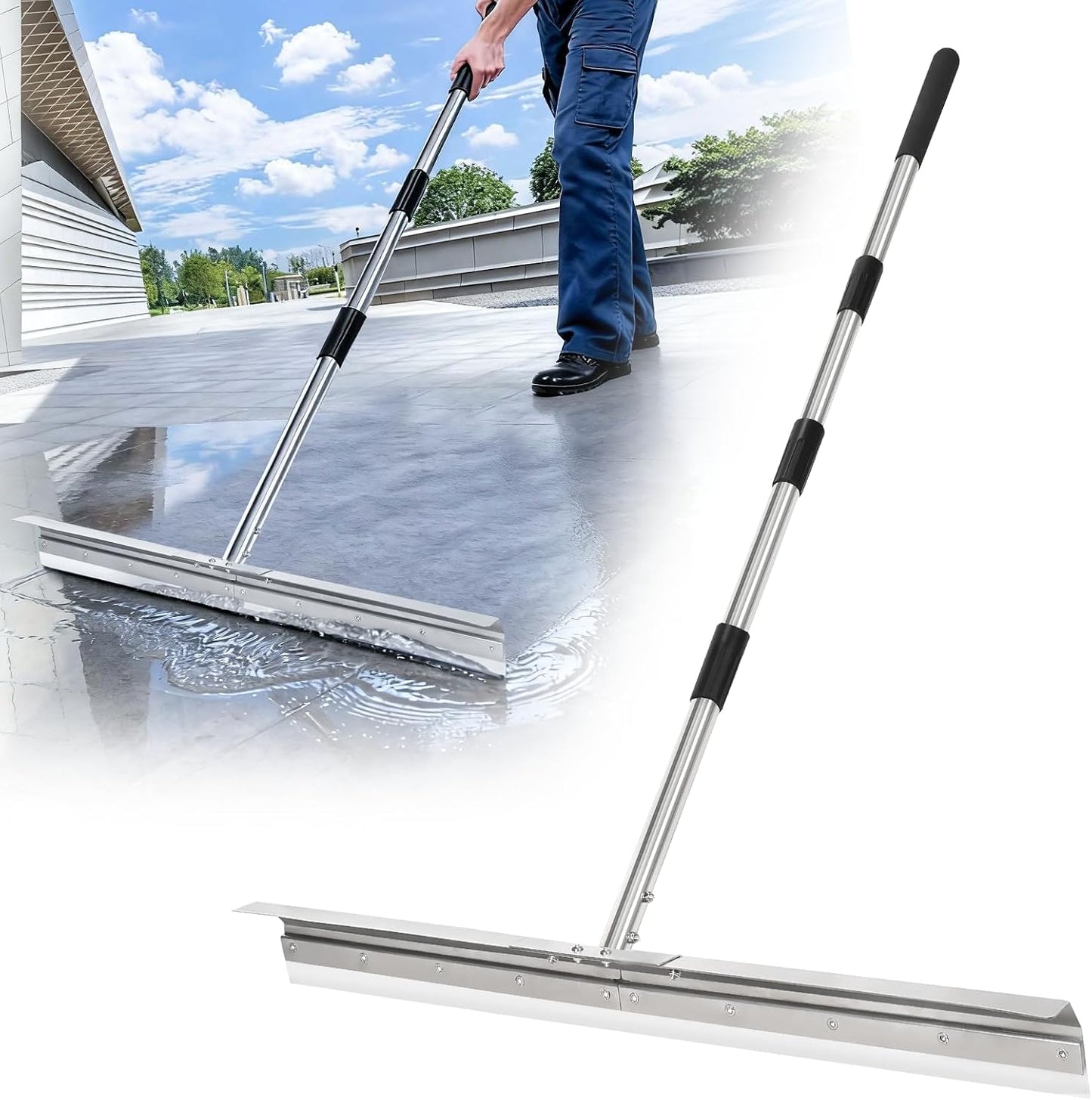 Escobilla piso hormigón 33.4pulg silicona mango inox 63pulg garaje