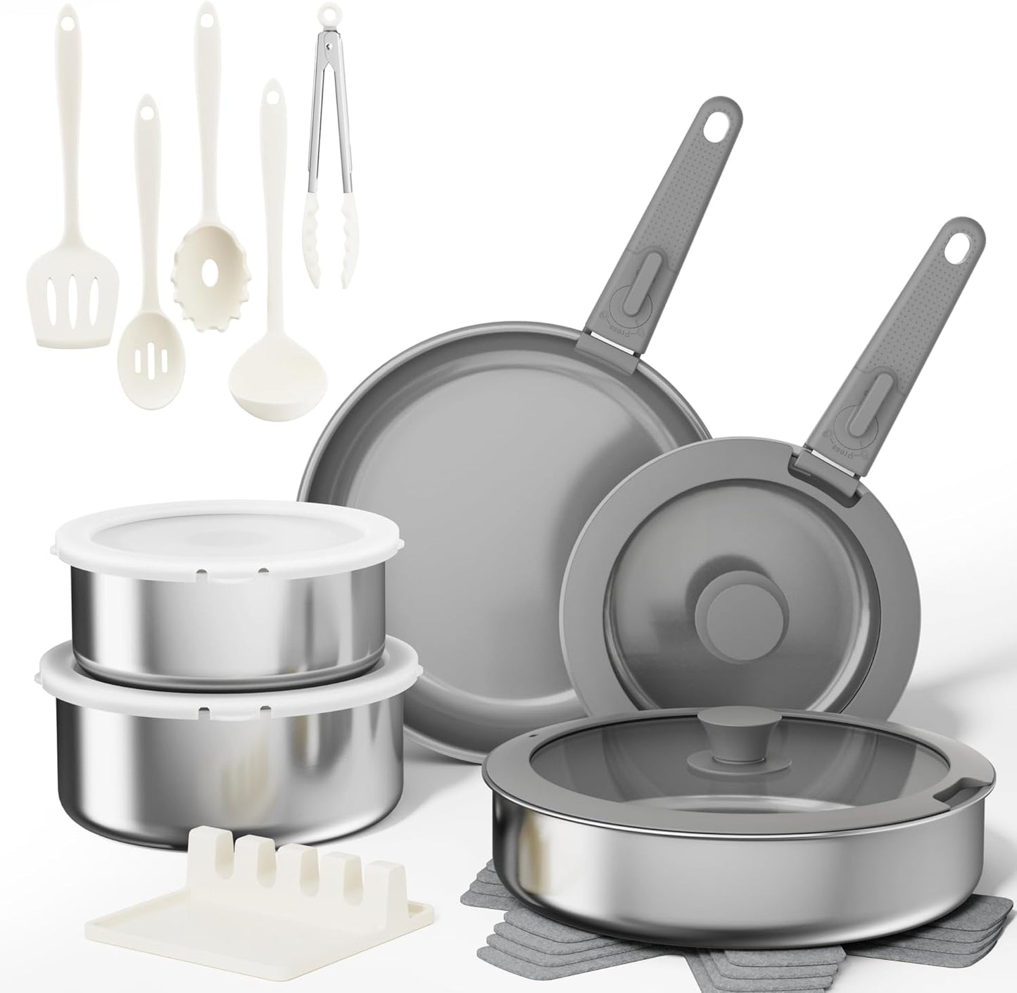 Set 21 Pzas Ollas Sartenes Acero Inox 4 Capas