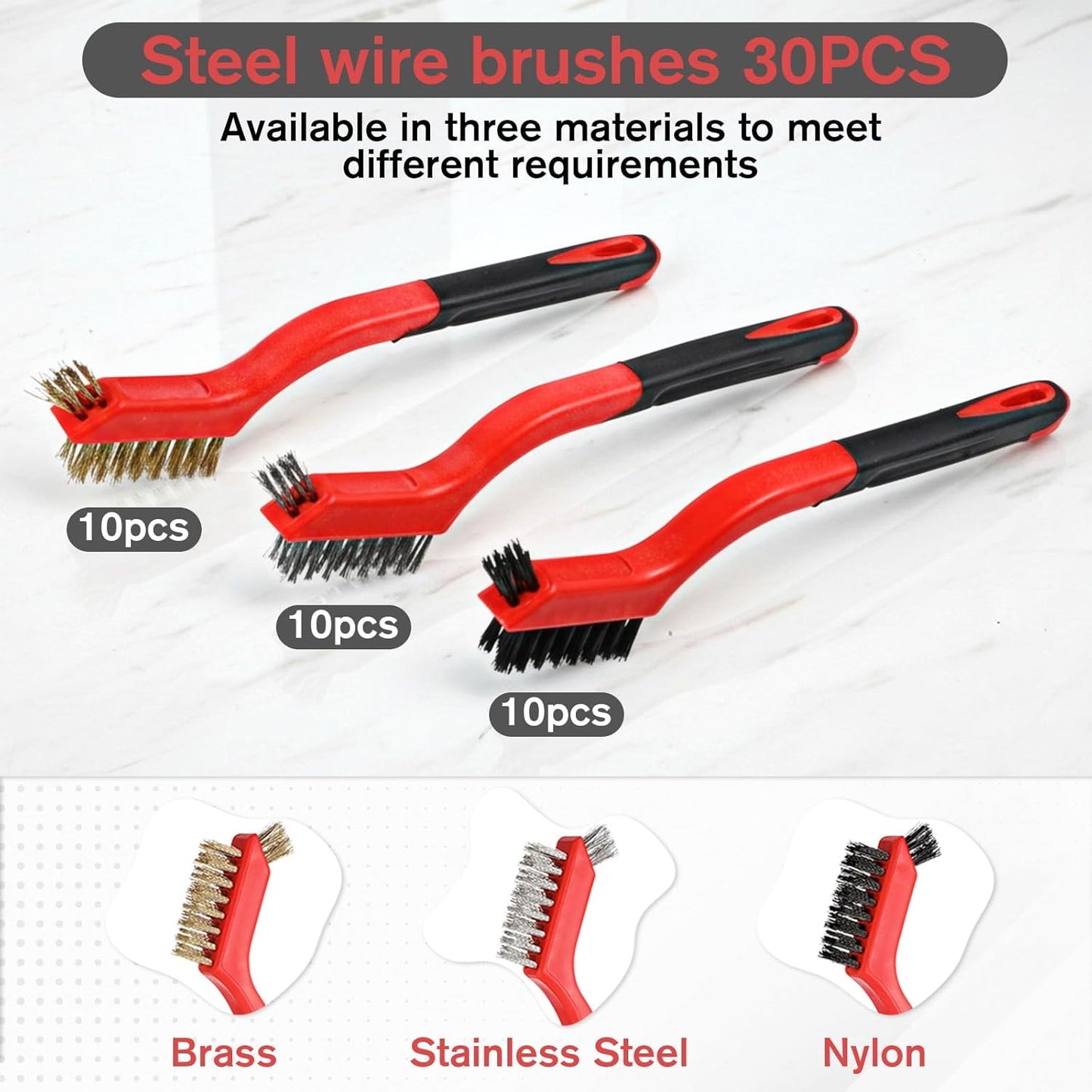 Set 30 Cepillos Alambre Acero Inox Resistentes Mango Curvado