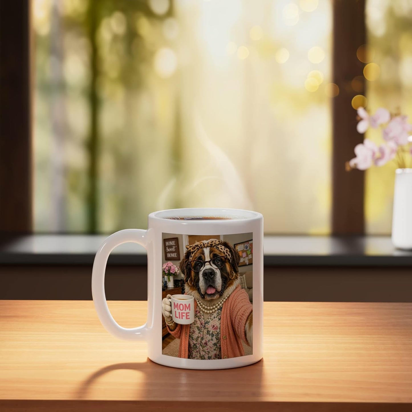 Taza Cerámica Humor Mamá Amor Saint Bernard Blanco