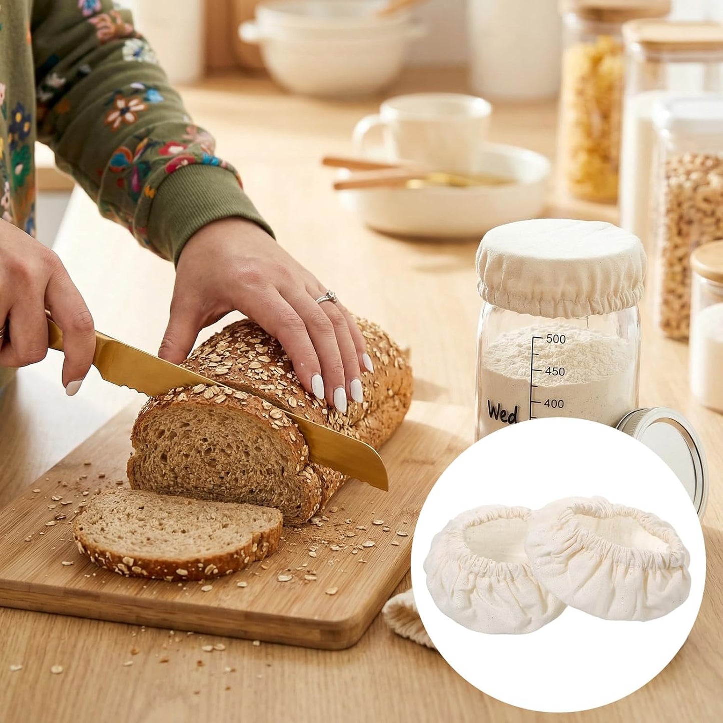8 fundas lino reutilizables para tarro masa madre 3-4pulg blanco