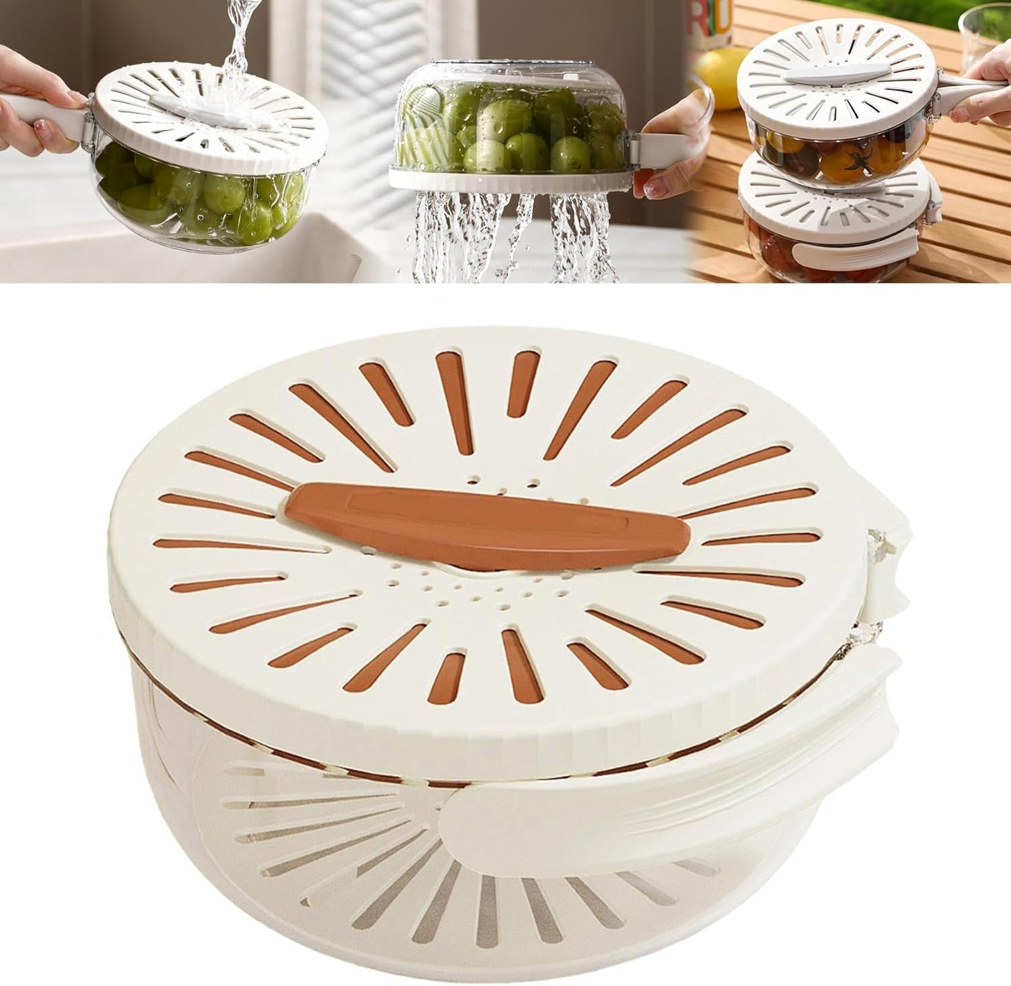 Cesta de drenaje multifuncional para frutas y verduras con tapa