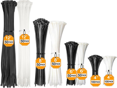 Bridas cables pack 500 negras y blancas tamaños 4/6/8/12 pulg