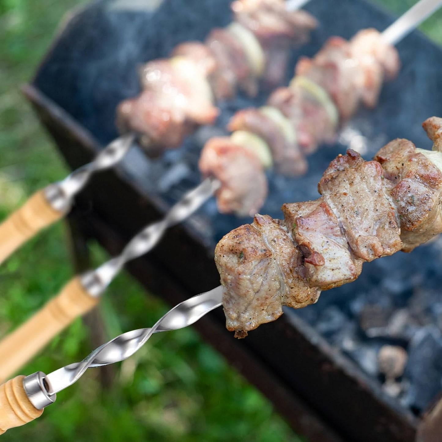 Pinchos acero inox mango madera para carne camarones pollo