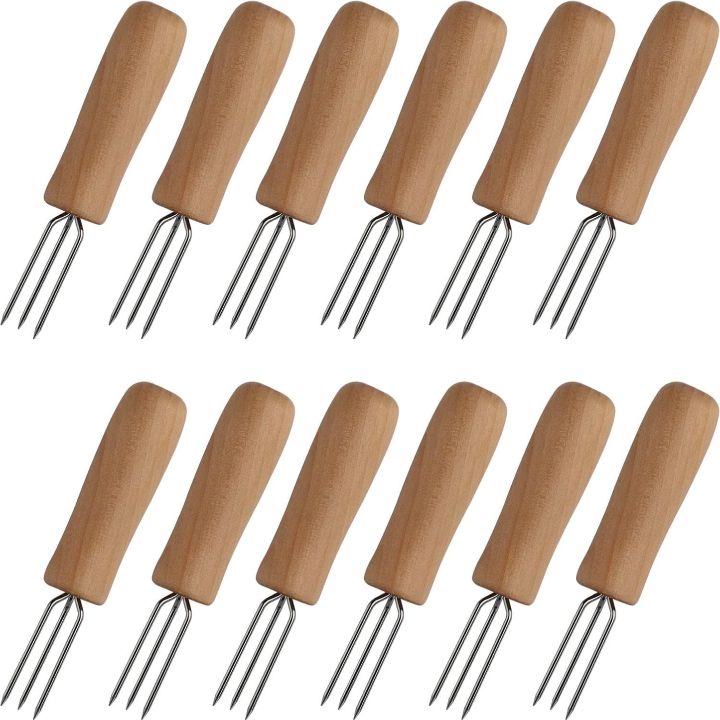 Juego 12 soportes acero inox mango madera para barbacoa