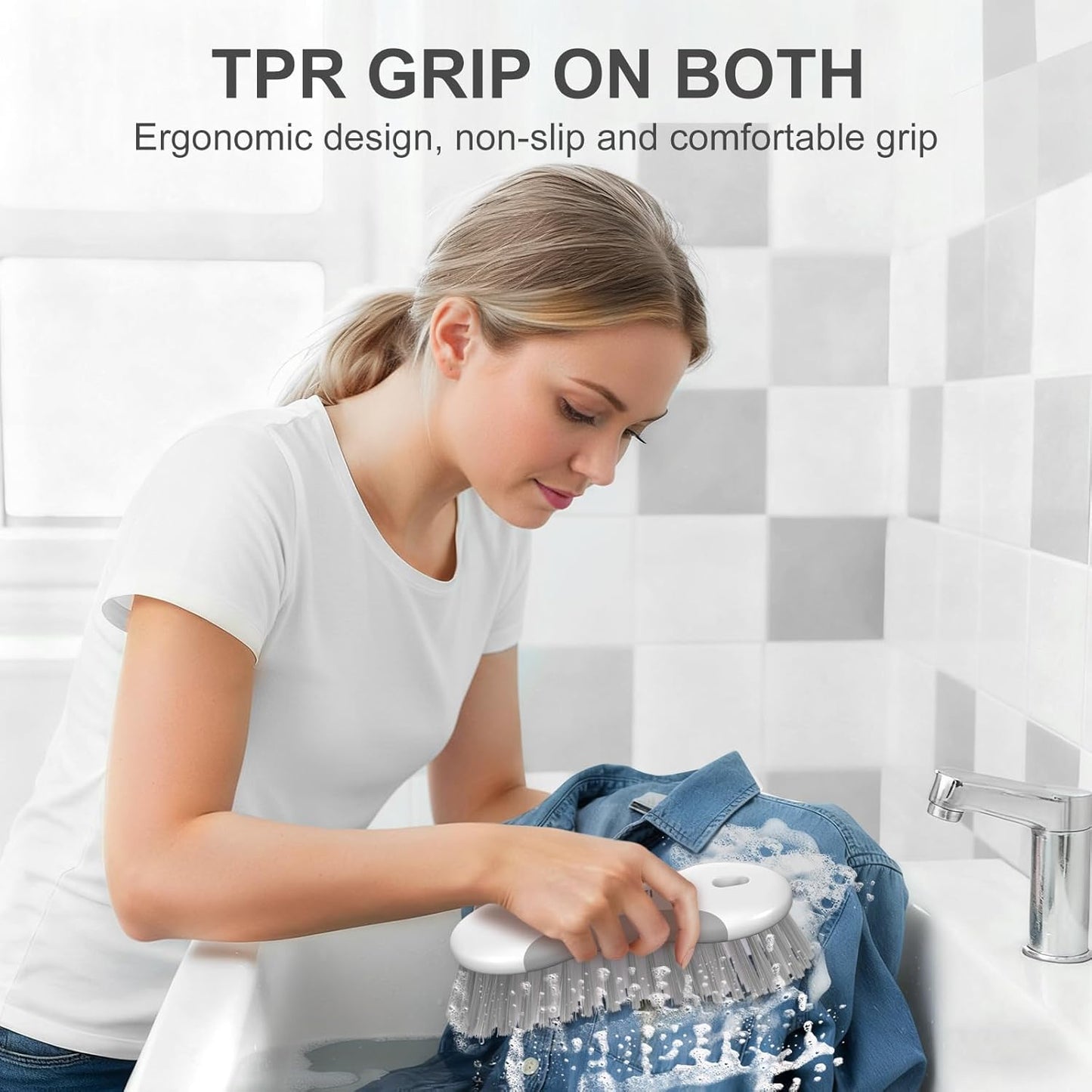 2 Pzas Cepillo Multiusos Rígido Antiderrap Baño Cocina Gris