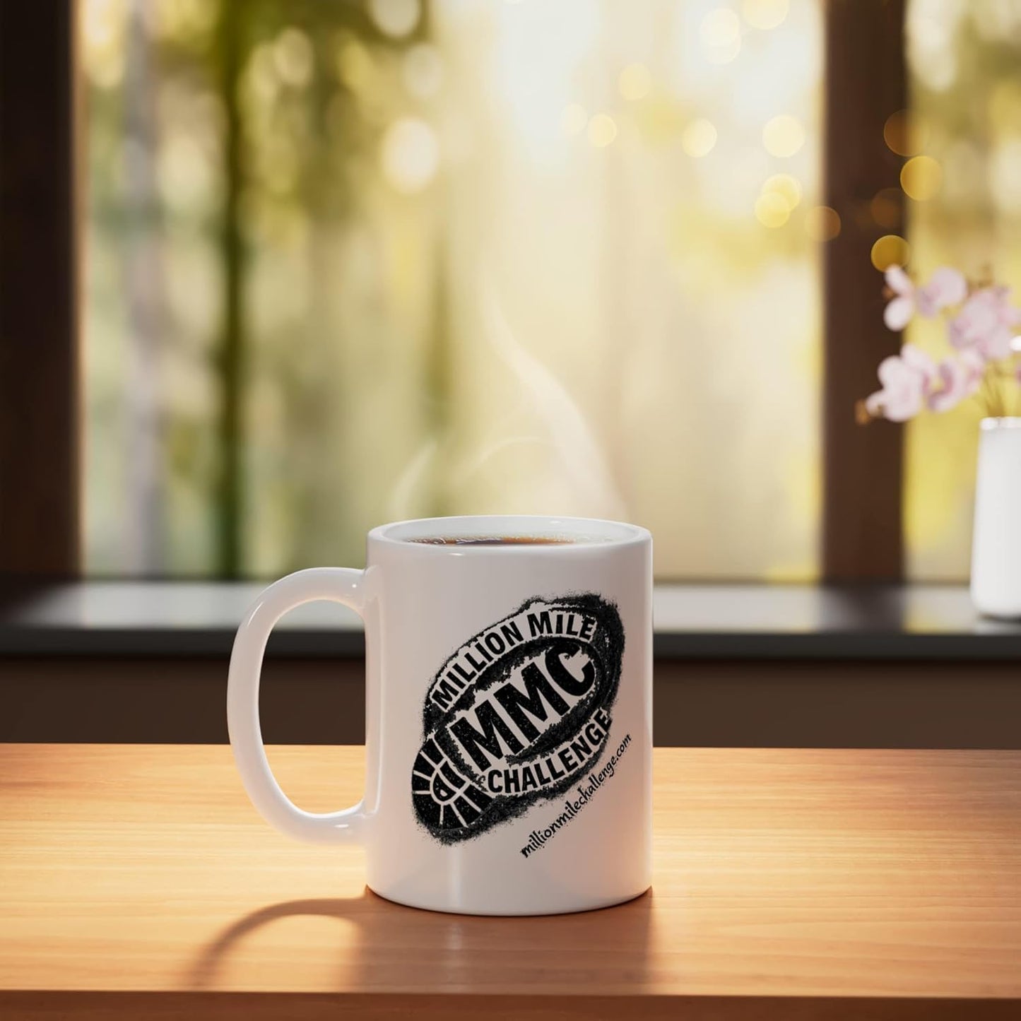 Taza cerámica para el desafío Million Mile, blanca