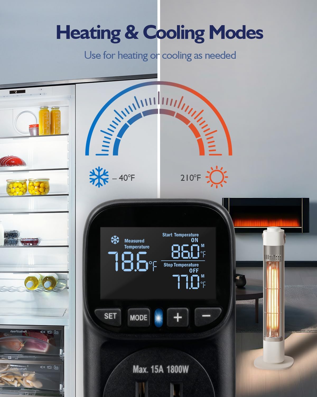 Tomacorriente con control de temp. -40~210F para invernadero