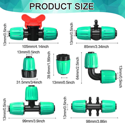 Kit 40 accesorios riego 1/2pulg 0.63pulg con válvulas y T de púas
