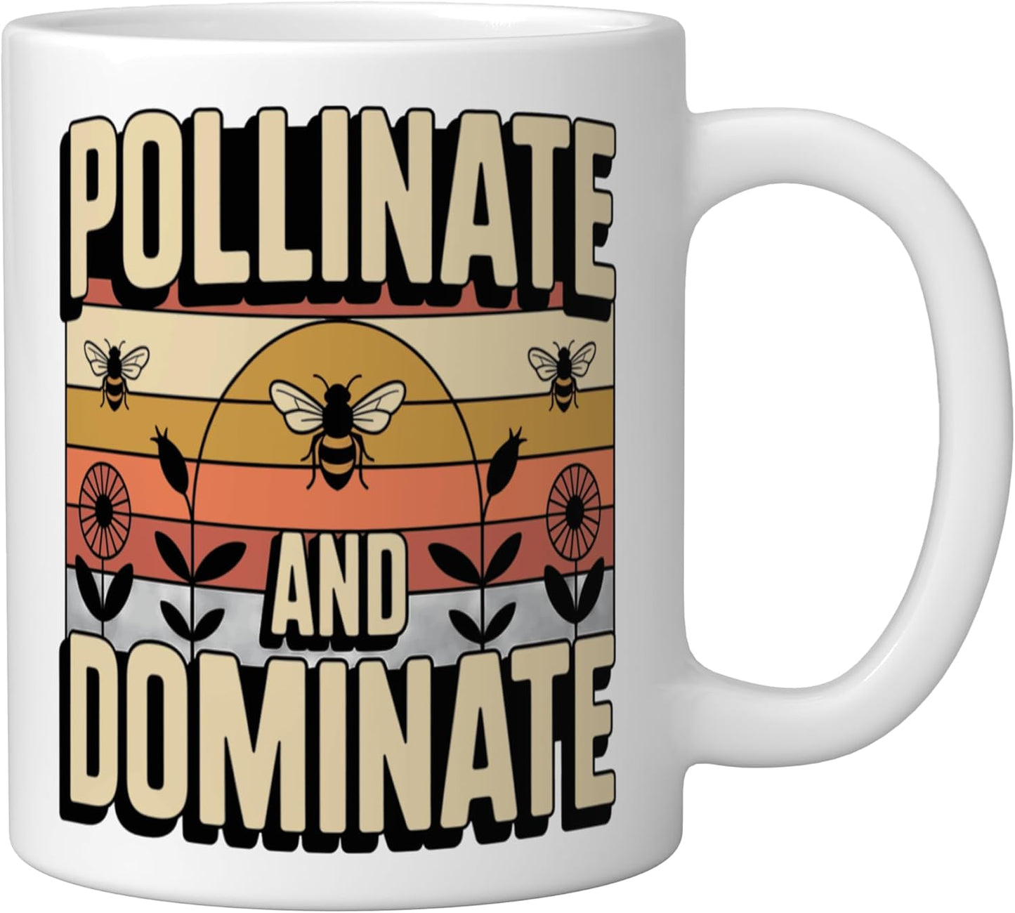 Taza cerámica retro de abejas conservación blanco
