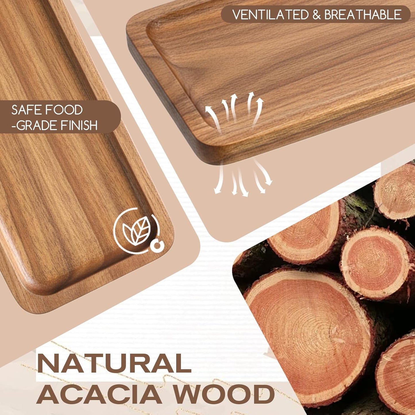 Bandeja rectangular de madera para charcutería, queso, galletas y decoración