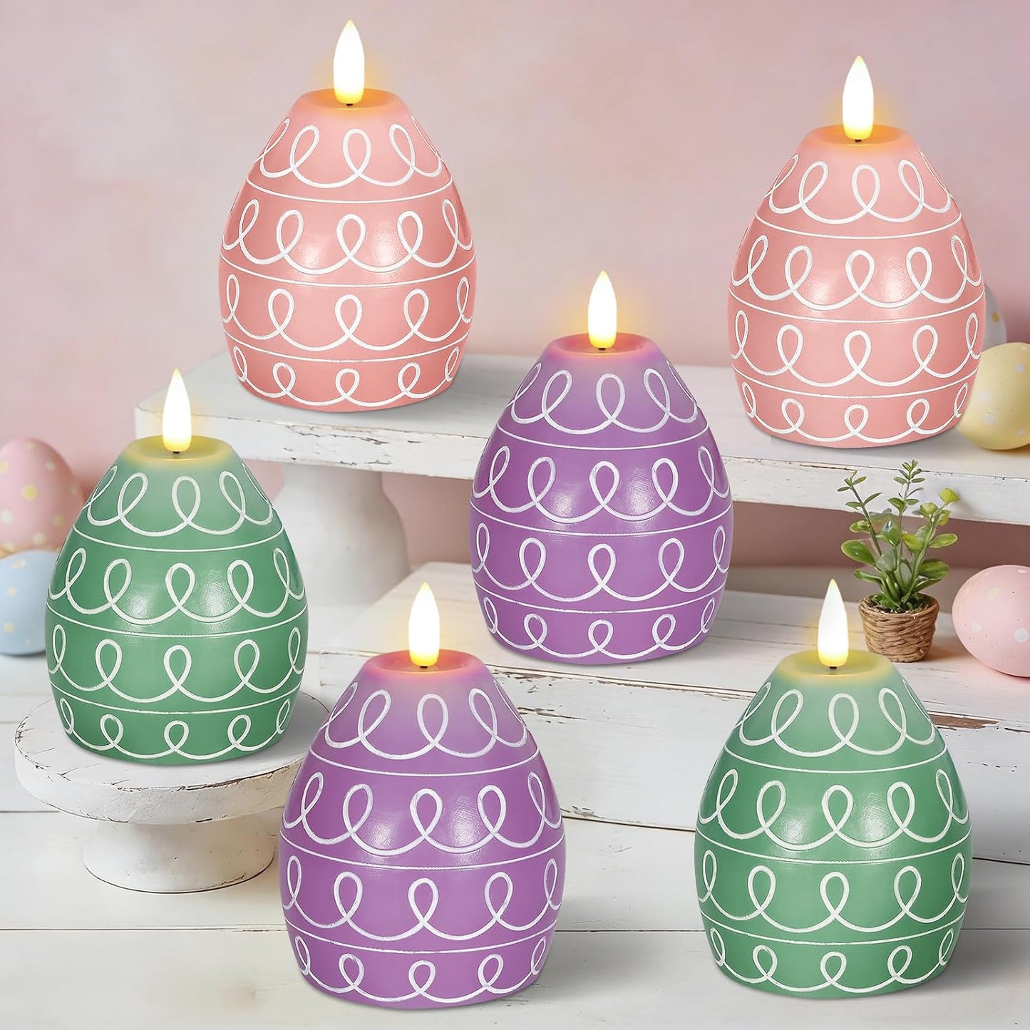 Set 6 Velas LED Huevo Pascua Perfumadas 3 Colores