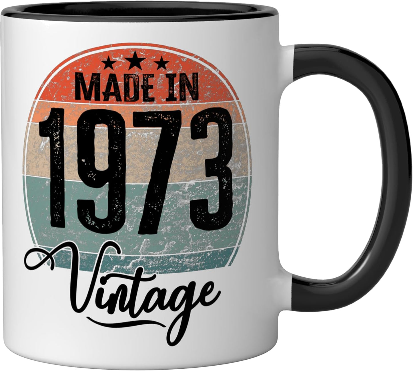 Taza cerámica vintage para cumpleaños año 1973 negro/blanco