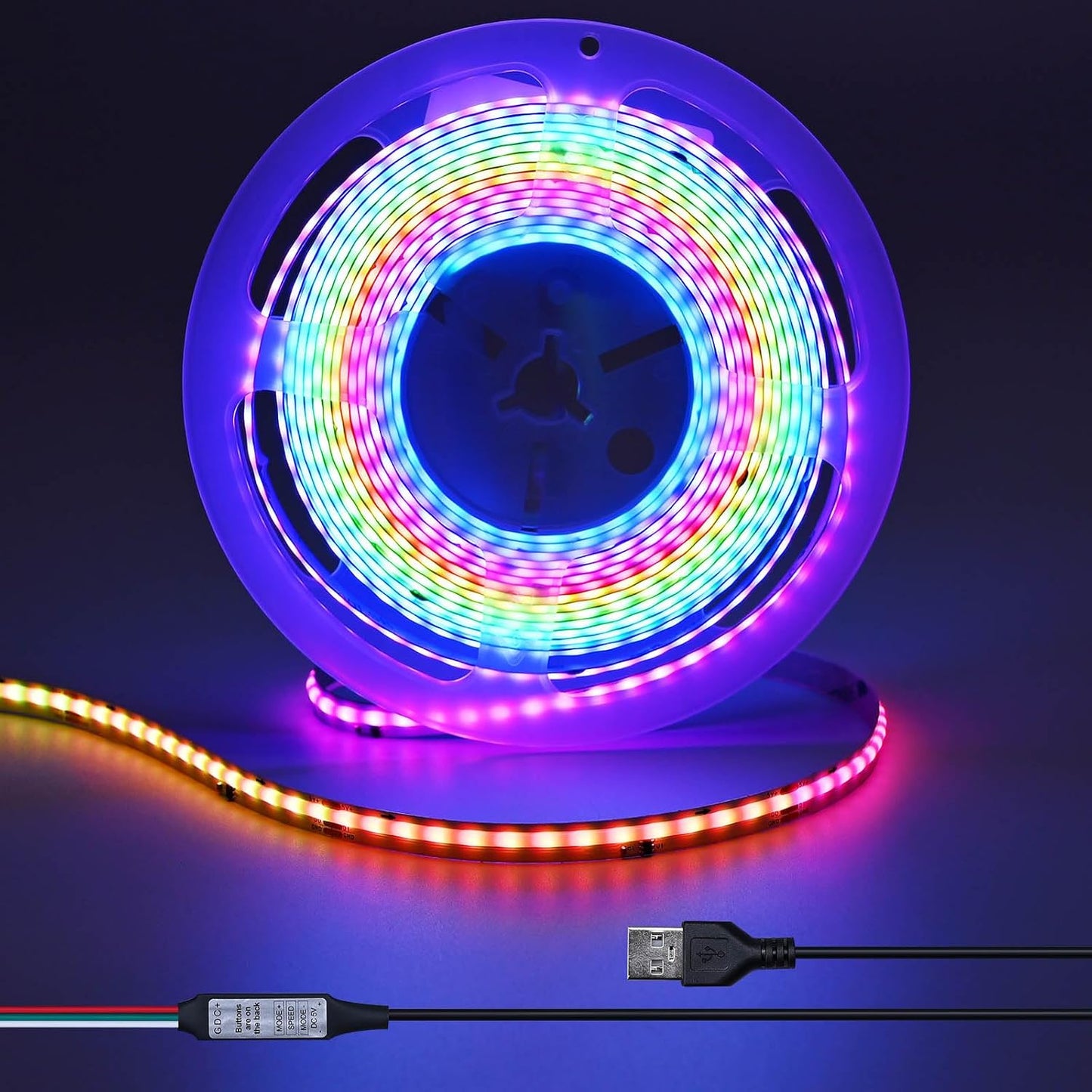 Tira LED COB RGB USB 16.4pies 420LEDs/M flexible IP20
