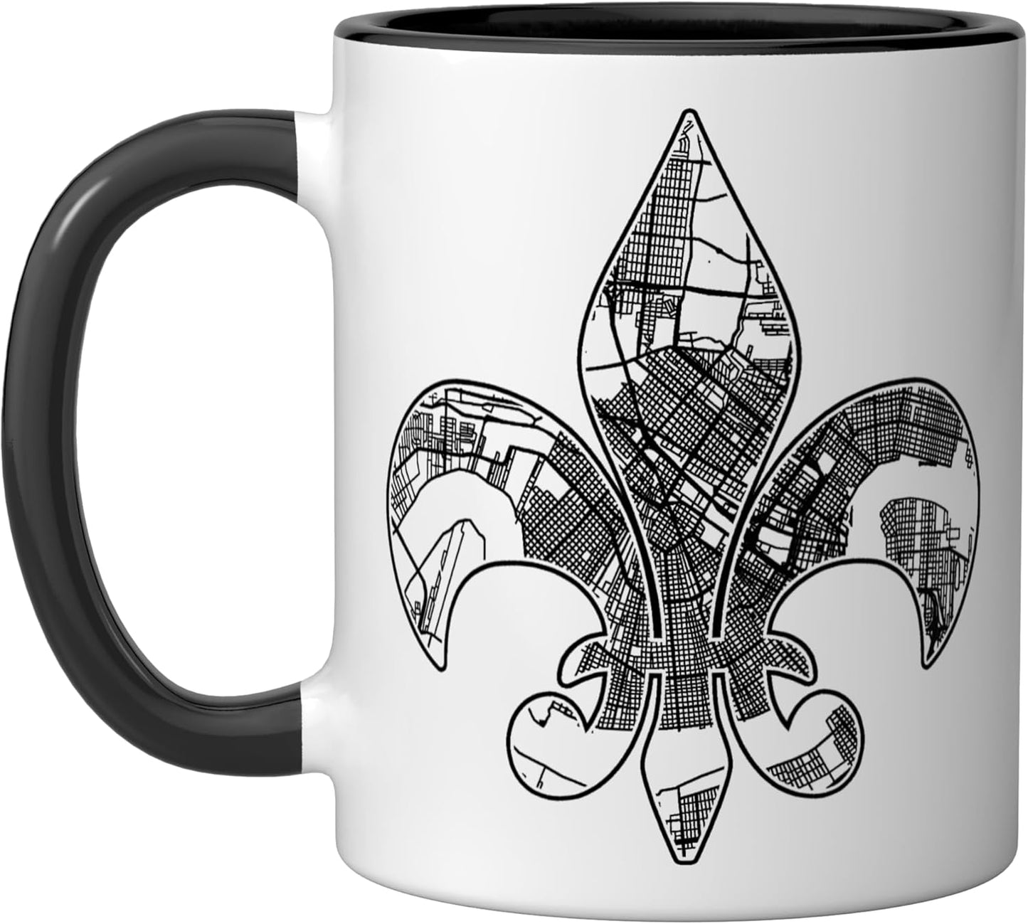 Taza cerámica mapa New Orleans en gris y negro