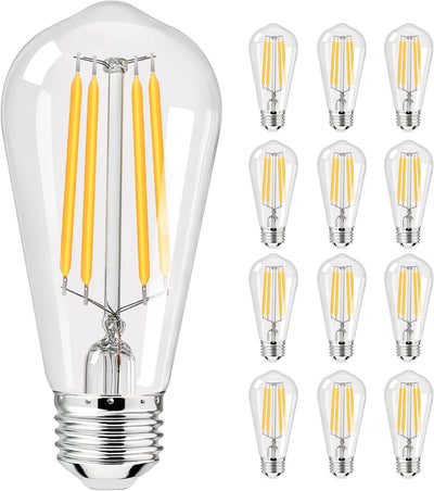 12 Pzas Bombilla LED Edison Vintage 2700K E26 Blanca Cálida