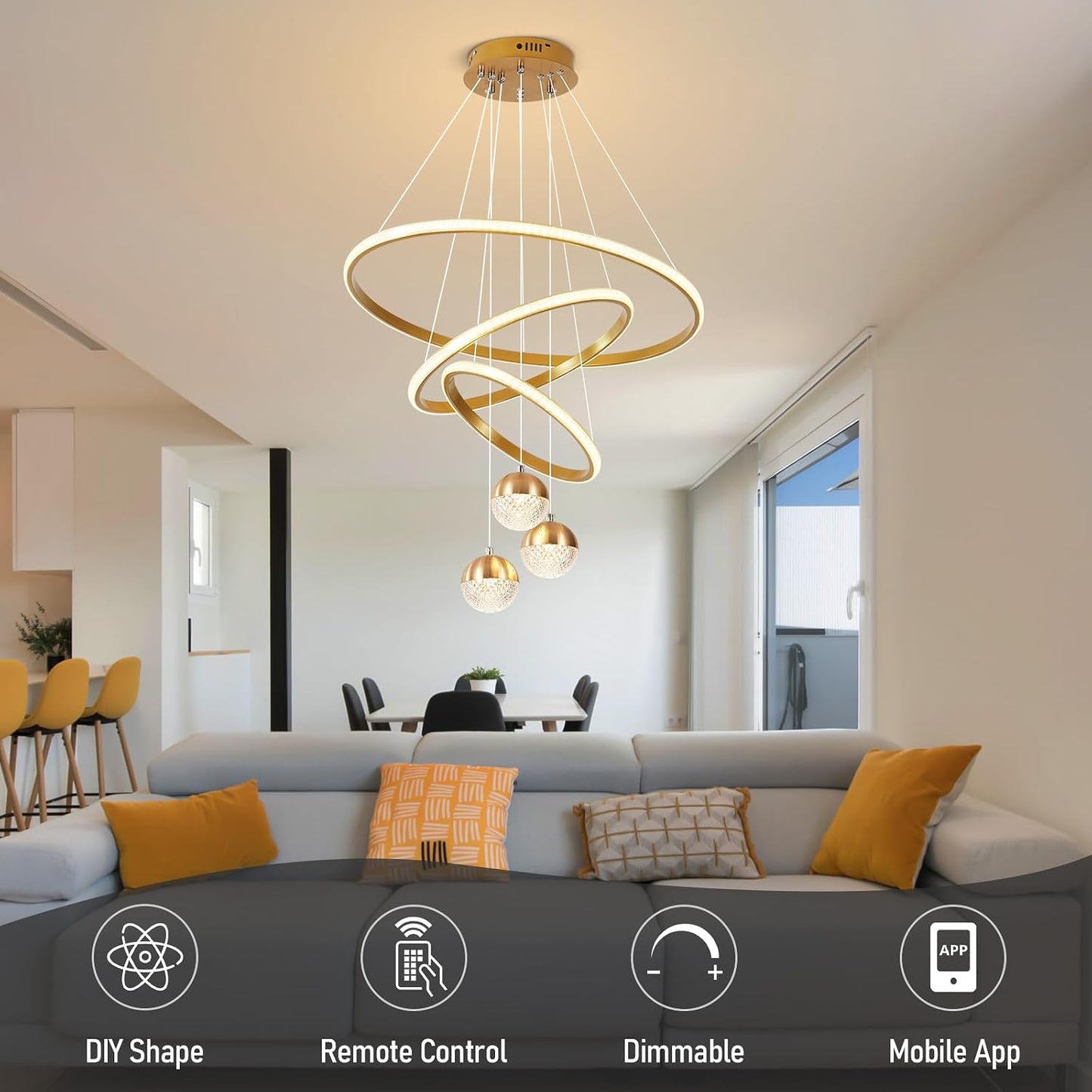 Candelabro LED 3 colores ajustable colgante con control remoto