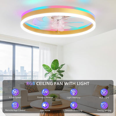 Ventilador techo RGB LED 20pulg control remoto moderno sin aspas