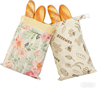 Paquete de 2 bolsas de pan de cera de abejas con diseño floral para almacenamiento de alimentos