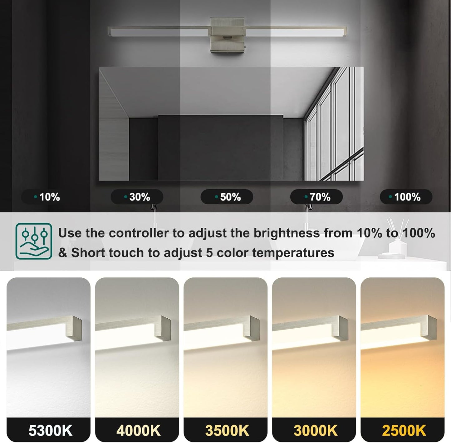Lámpara baño 32pulg níquel cepillado 16W 5CCT