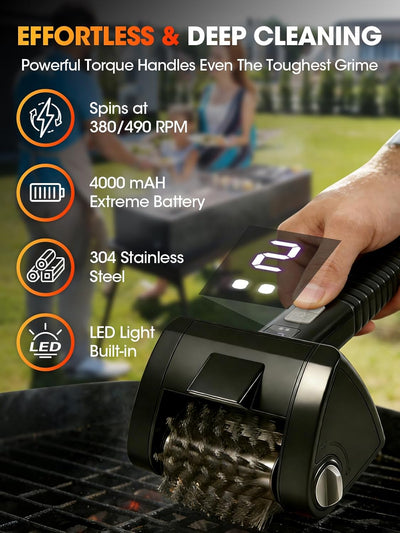 Cepillo eléctrico parrilla recargable 2 velocidades acero inox