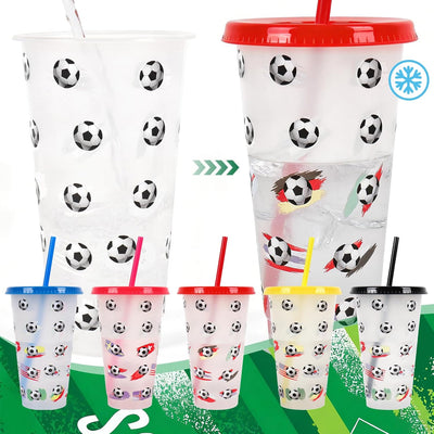 Vasos de fútbol que cambian de color con tapas y pajitas reutilizables de 24 oz